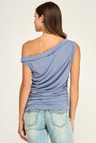 Draped One Shoulder Top (Blue)