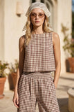 Gingham Linen Scoop Neck Tank