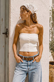 Soft Ribbed Button Front Tube Top (Off White)