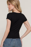 Ribbed Crew Neck Fitted Top (Black)