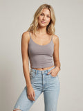 Techno Cupro Dbl Layered Spaghetti Strap Crop Top (Taupe Grey)