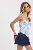 Stacy Floral Tie Back Tube Top (Blue)