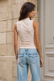 Soft Stretch Mock Neck Sleeveless Top (Beige)
