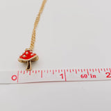 Mini Red Enamel Mushroom Pendant Necklace
