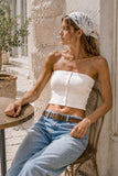 Soft Ribbed Button Front Tube Top (Off White)