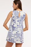 Deep Blue Vintage Palm Mini Dress