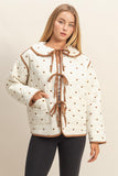 Polkadot Quilted Front Tie Jacket