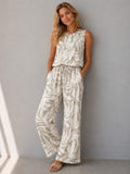 Floral Print Linen Straight Leg Pants