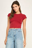 Washed Stretch Curved Seam Cropped Top (Burgundy)