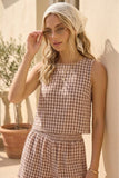 Gingham Linen Scoop Neck Tank