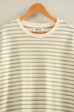 Striped Short Sleeve Oversized Cotton Tee (Sage Green)