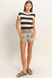Striped Ribbed Knit Top (Black)