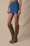 Denim One-side Slit Slim Fit-in Mini Skirt