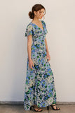 Flower Medley V Neck Flutter Sleeve Maxi Dress