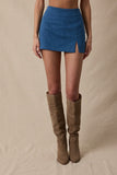Denim One-side Slit Slim Fit-in Mini Skirt