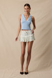 Scallop Lace Clip Dot Bust Smocked Body Crop Top
