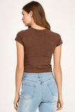 Washed Stretch Curved Seam Cropped Top (Brown)