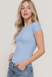 Ribbed Crew Neck Fitted Top (Blue)