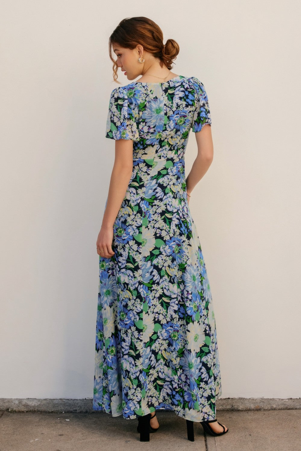 Flower Medley V Neck Flutter Sleeve Maxi Dress Nomad Boutique Flower Medley V Neck Flutter Sleeve Maxi Dress Nomad Boutique