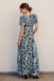 Flower Medley V Neck Flutter Sleeve Maxi Dress