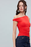 Asymmetrical One Shoulder Neck Top (Red)