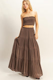 Elsie Smocked Strapless Top And Skirt Set (Brown)