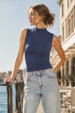 Soft Stretch Mock Neck Sleeveless Top (Navy)