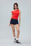 Asymmetrical One Shoulder Neck Top (Red)