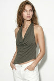 Soft Drape Halter Top (Olive)
