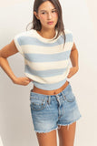 Striped Ribbed Knit Top (Ice Blue)