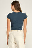 Washed Stretch Curved Seam Cropped Top (Dark Blue)