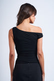 Asymmetrical One Shoulder Neck Top (Black)