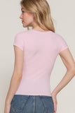 Ribbed Crew Neck Fitted Top (Light Pink)