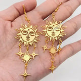 Golden Sun Face Star Earring