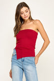 Double Layer Asymmetrical Hem Bandeau Top (Cherry Red)