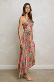 Floral One Shoulder Asymmetrical Pleated Dress