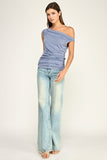 Draped One Shoulder Top (Blue)