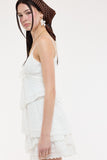 White Eyelet Asymmetric Tiered Lace Mini Dress