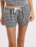 Gingham Checker Lace Ribbon Point Micro Shorts