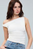 Asymmetrical One Shoulder Neck Top (White)