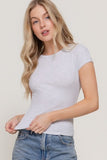 Ribbed Crew Neck Fitted Top (Grey Marl)