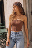 Soft Ribbed Button Front Tube Top (Cocoa)