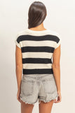 Striped Ribbed Knit Top (Black)