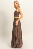 Elsie Smocked Strapless Top And Skirt Set (Brown)