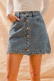 Scallop Buttoned Denim Skirt