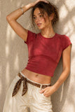 Washed Stretch Curved Seam Cropped Top (Burgundy)