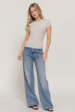 Ribbed Crew Neck Fitted Top (Taupe)