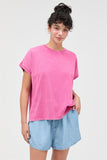 Capped Sleeve Mineral Wash T-shirt (Fuchsia)