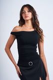 Asymmetrical One Shoulder Neck Top (Black)