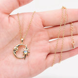 Hollow Star Moon Opal Gold Plated Necklace
